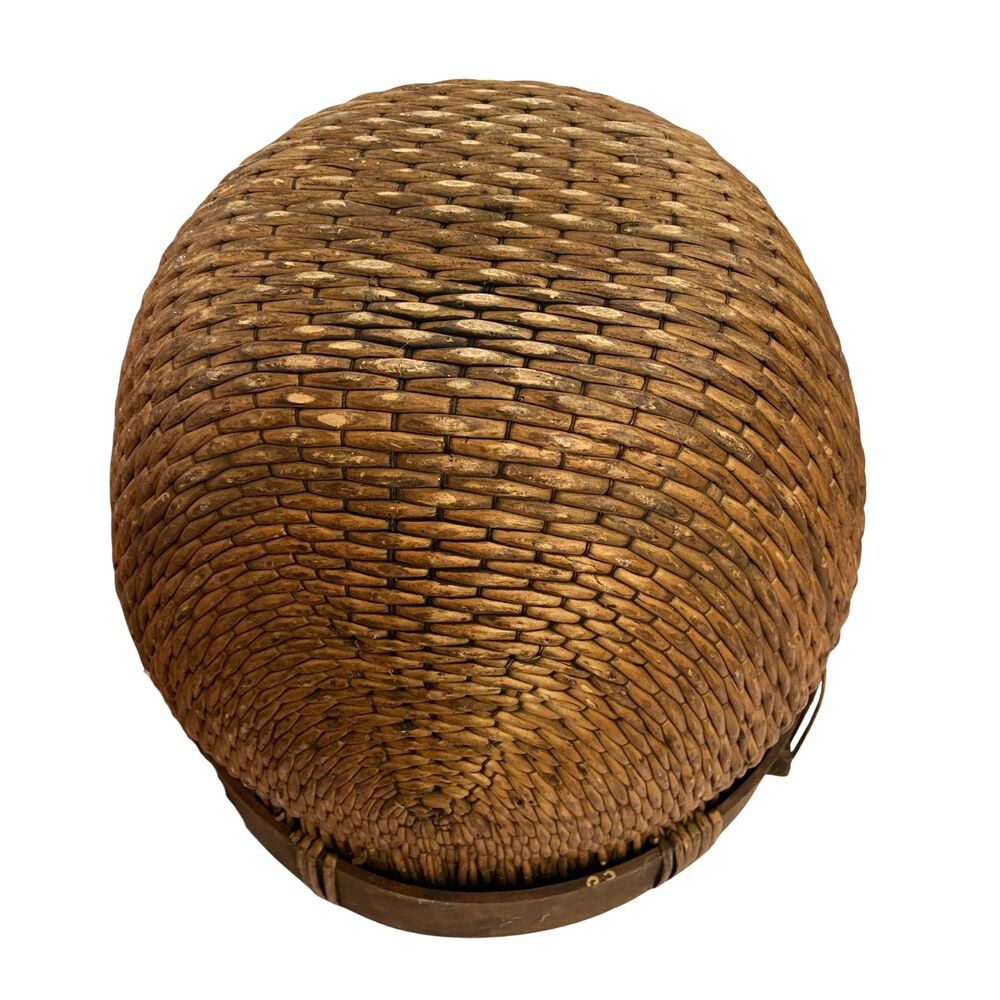 Chinese Woven Willow Rice Basket w/ 2 Wood Hand Carved Handles 19th Century - Picture 11 of 11